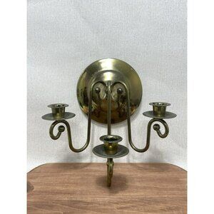 Mid Century Brass 3 Candle Wall Sconce 9 Inch Set